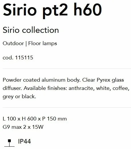 Stalp de iluminat exterior IP44 SIRIO PT2 H60 NERO