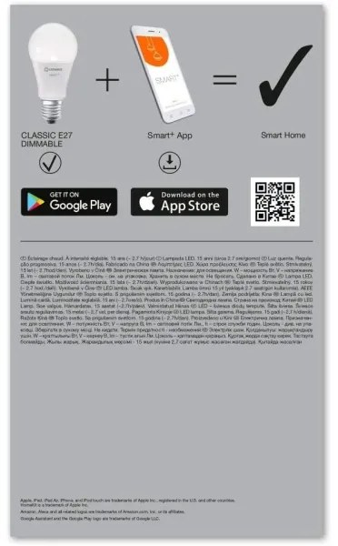 SET 3x Bec de iluminat cu LED SMART + E27/14W/230V 2700K - Ledvance