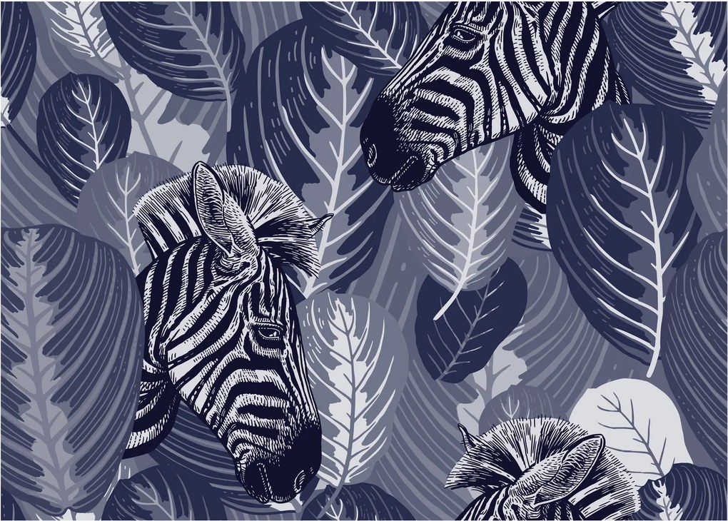 Tablou pe sticlă - Zebre între frunze (70x50 cm)