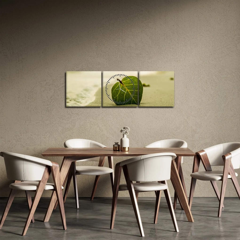Tablou cu frunză în nisip (cu ceas) (90x30 cm)