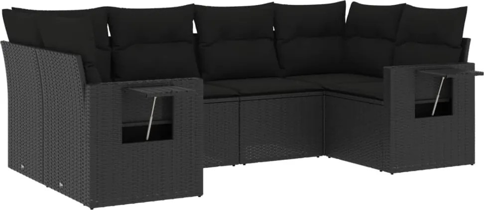 vidaXL Set mobilier de grădină cu perne, 6 piese, negru, poliratan
