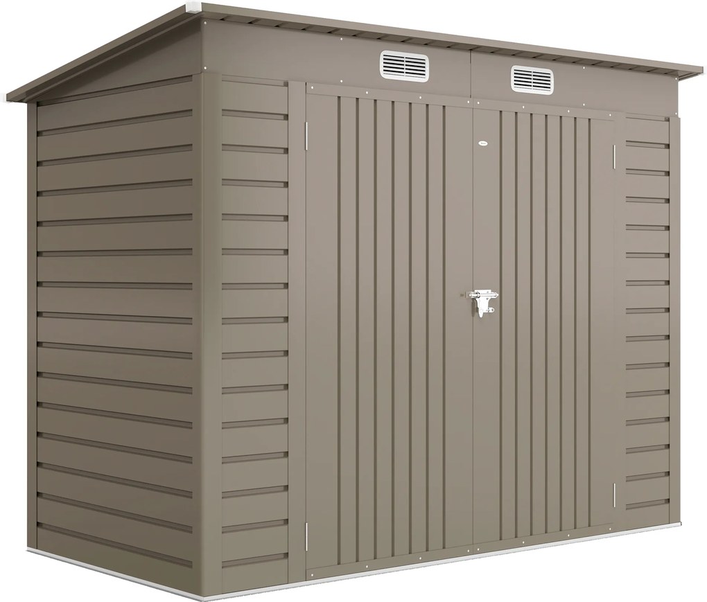 Outsunny Adăpost de Grădină 8 x 4FT din Metal, cu Uși Duble și 2 Ventilații, Gri | Aosom Romania