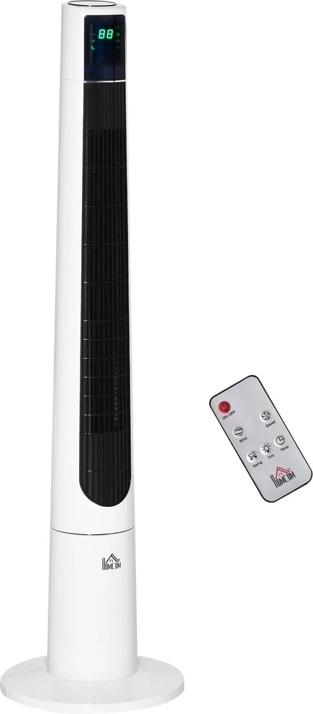 HOMCOM Ventilator Turn cu 3 Moduri și 3 Viteze cu Cronometru 12h, Ventilator de Podea ABS cu Telecomandă, Ø32x118.2 cm, Alb | Aosom Romania