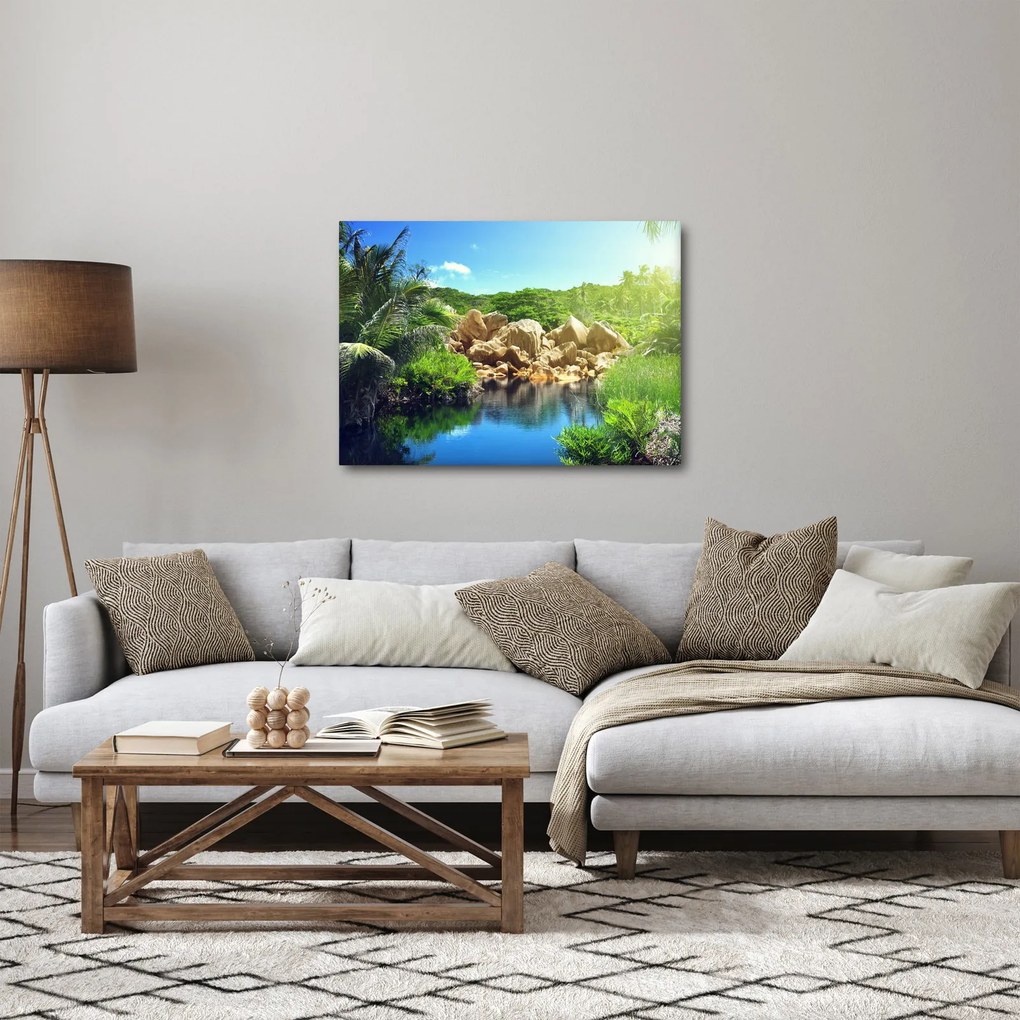 Tablou cu lac în jungla din Seychelles (70x50 cm)
