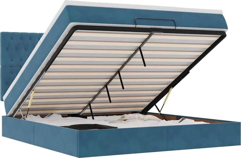vidaXL Cadru pat otoman cu saltele Albastru închis 160x200cm catifea