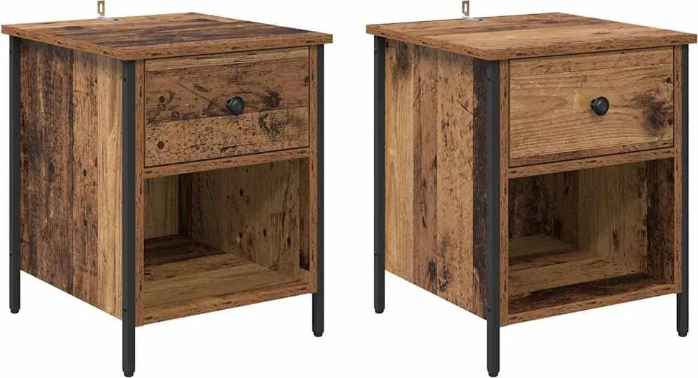 vidaXL Dulap de noapte 2 pcs Lemn vechi 40 x 42 x 50 cm Lemn compozit