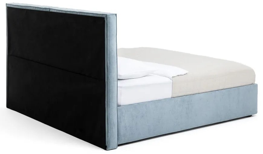 Pat matrimonial albastru tapițat cu spațiu de depozitare cu somieră 160x200 cm Thessa Bold – Bonami Selection