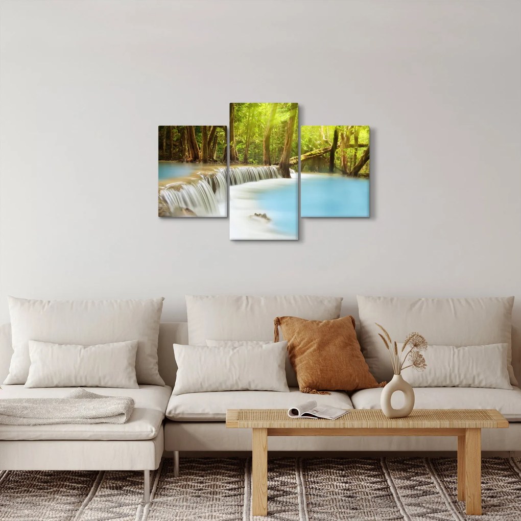 Tablou cu cascada Huai Mae Kamin în pădure (90x60 cm)