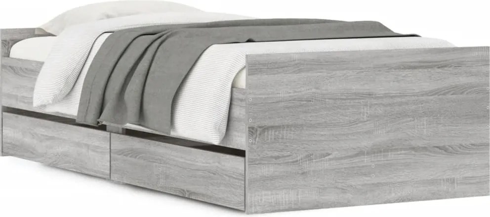 vidaXL Cadru de pat cu sertare, sonoma gri, 75x190 cm, mic single