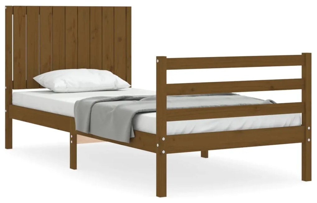3194754 vidaXL Cadru de pat cu tăblie, maro miere, 90x200 cm, lemn masiv