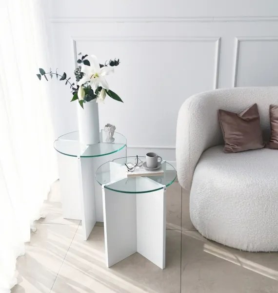 SET 2x măsuță laterală LILY d. 40 cm alb/transparent