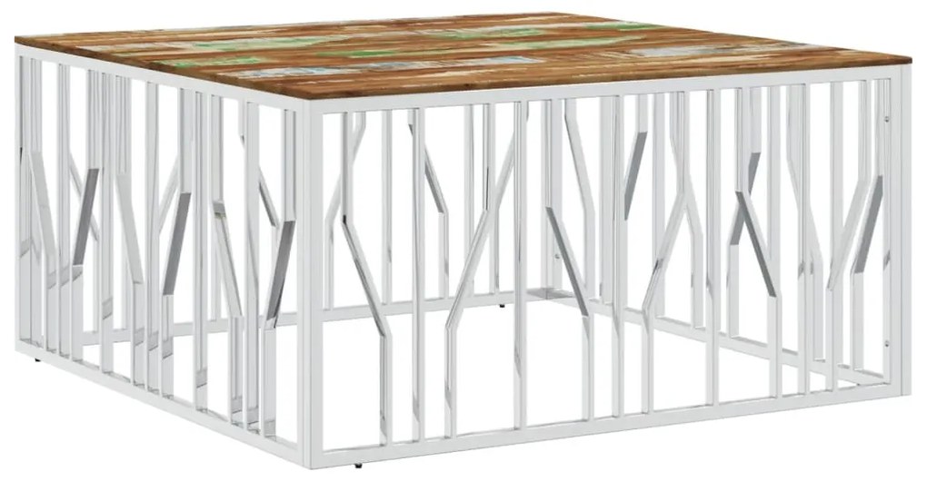 vidaXL Măsuță de cafea din oțel inoxidabil și lemn masiv reciclat