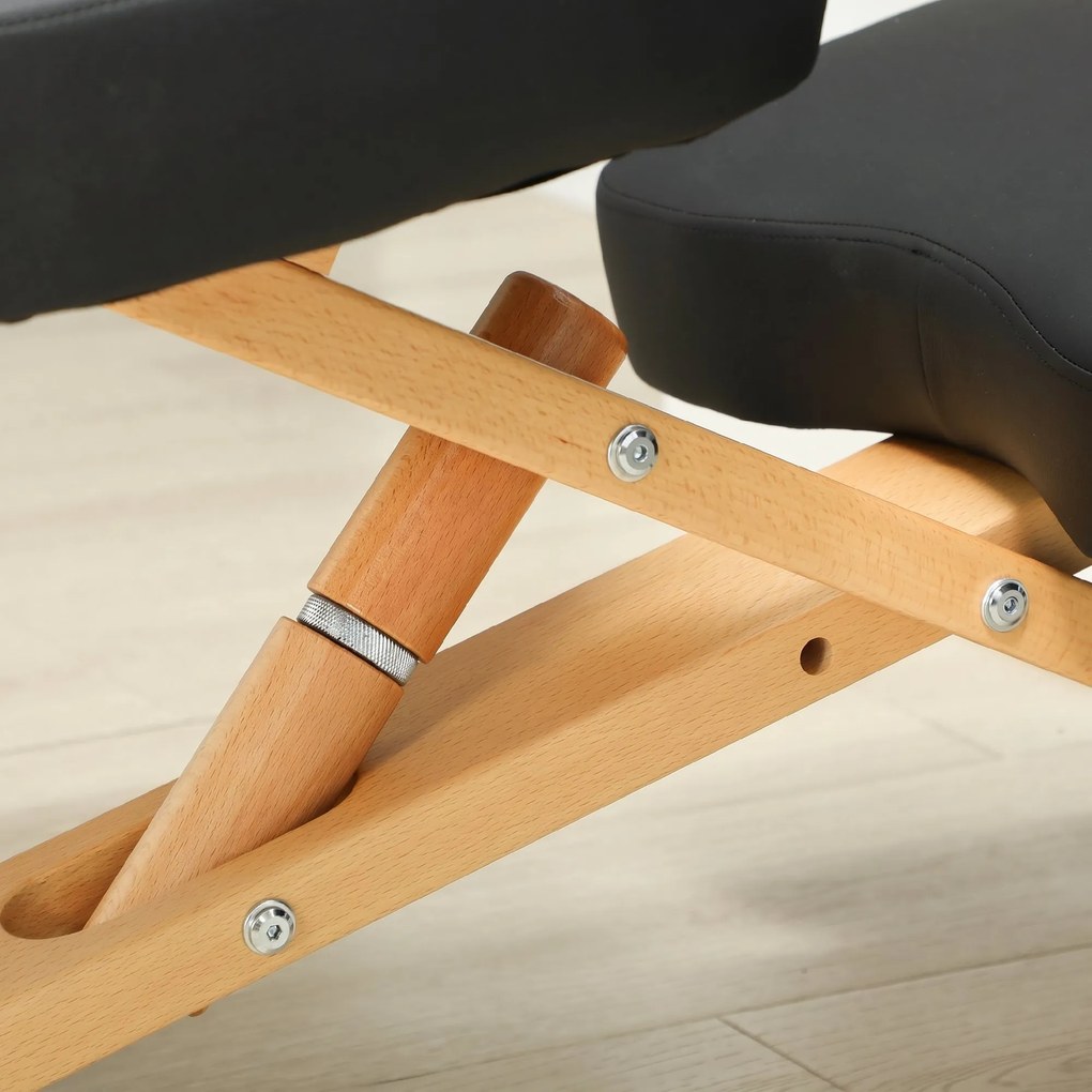 HOMCOM Scaun Ergonomic pentru Genunchi cu Înălțime Reglabilă din Lemn cu Rotile, 42x70x42-52 cm, Negru | Aosom Romania