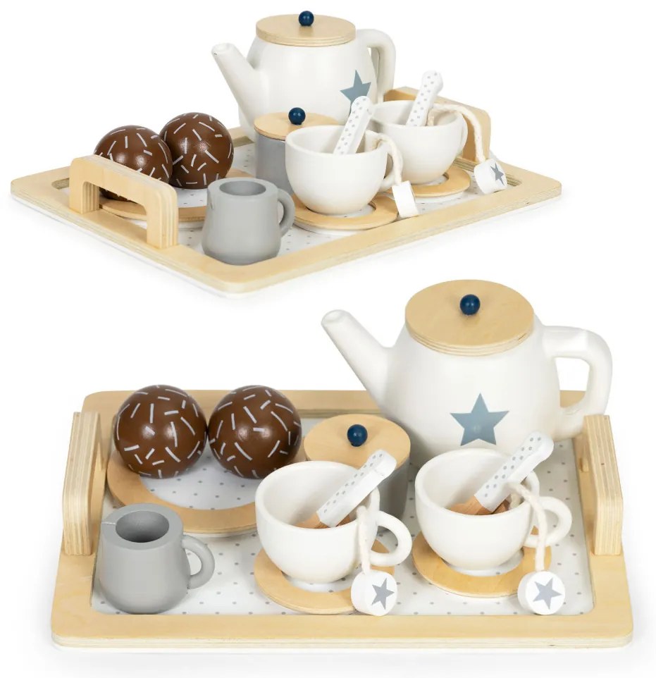 Set de ceai din lemn cu ceainic și cești 17 bucăți
