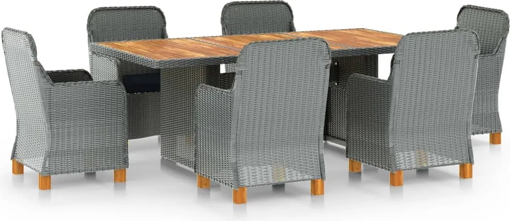vidaXL Set mobilier de exterior cu perne,7 piese,gri deschis,poliratan