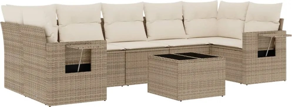 vidaXL Set canapele de grădină, 8 piese, cu perne, bej, poliratan