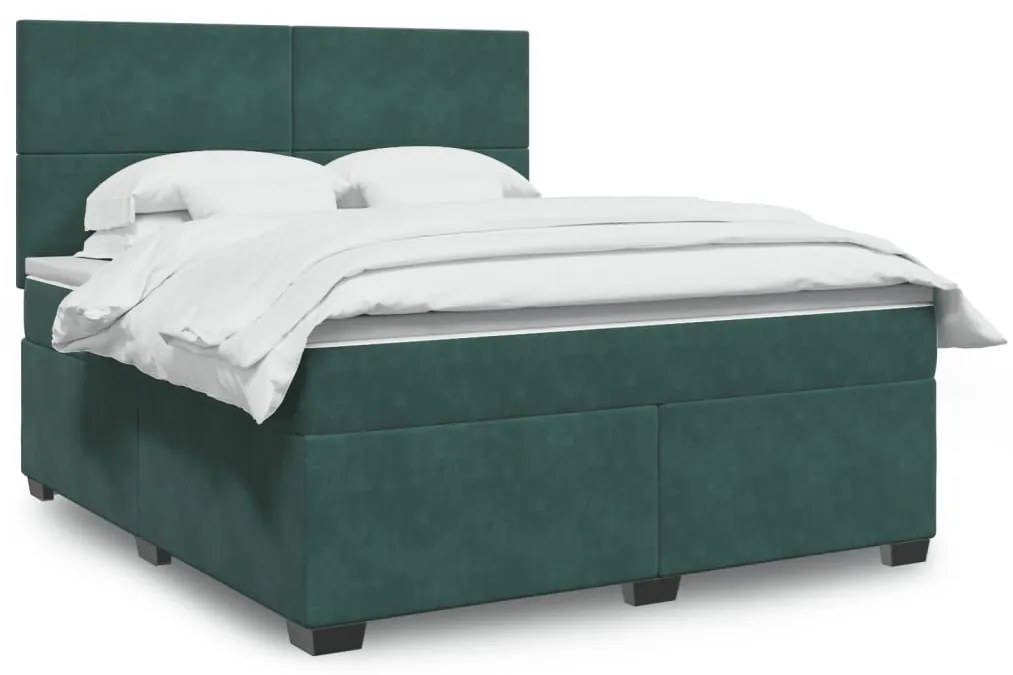 vidaXL Pat box spring cu saltea, verde închis, 180x200 cm, catifea