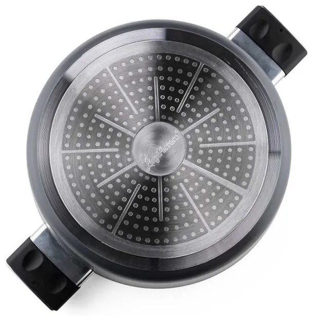 Cratiță Luigi Ferrero Regina FR-2840, 28x12.5 cm, 6.5 l, Acoperire neaderentă din marmură, Capac din sticlă cu orificiu pentru abur, Inducție, Negru