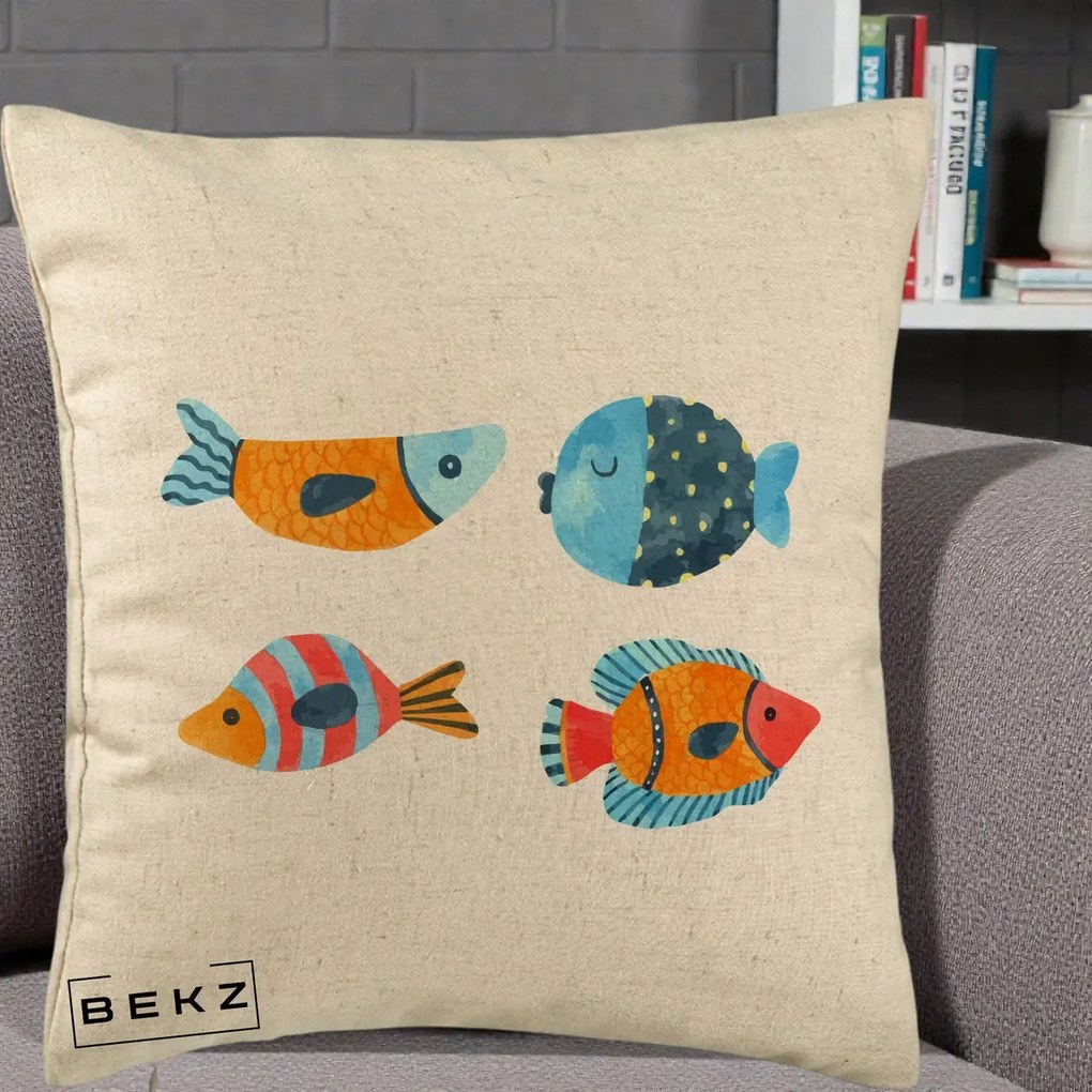 Perna Decorativa Pesti Acuarela, 40x40 cm, Bej, Husa Detasabila, Perna Inclusa, BEKZ®