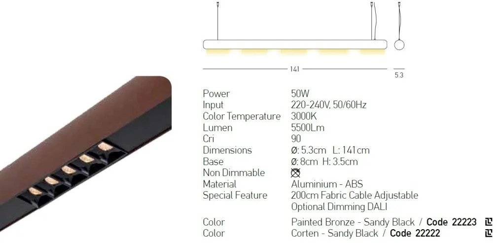Lustra LED suspendata design liniar CORTEN-BLACK 50W
