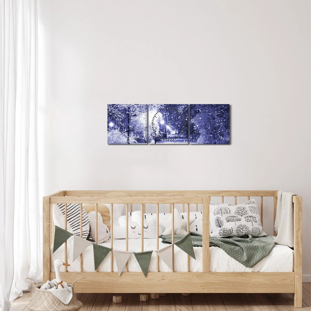 Tablou - Noaptea magică de iarnă (cu ceas) (90x30 cm)