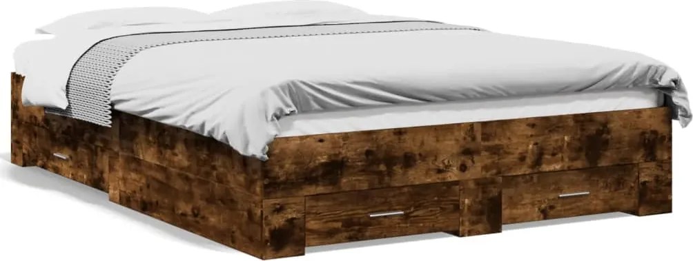 vidaXL Cadru pat cu sertare stejar fumuriu 140x190 cm lemn prelucrat