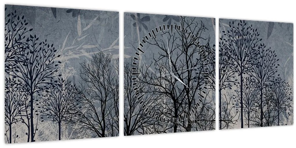 Tablou - Siluetă copac și frunze (cu ceas) (90x30 cm)