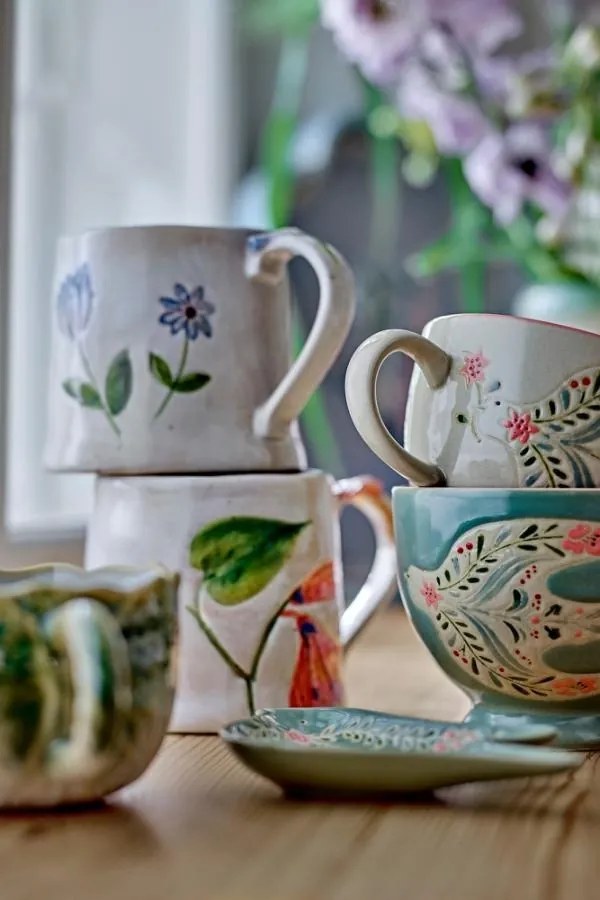 Set de 2 cani din ceramică lucrate manual, multicolor, Ø10cm, "Camilla"