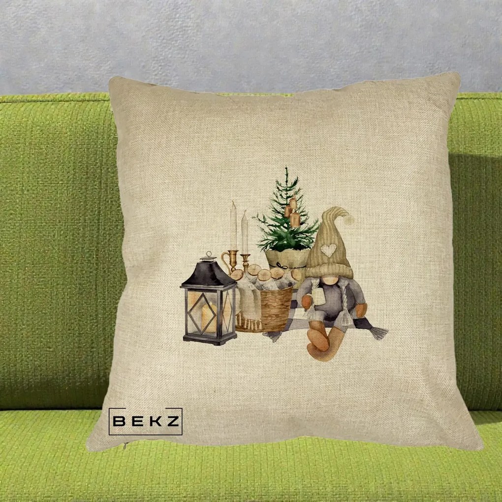 Perna Decorativa Gnom Scandinav cu Felinar, 40x40 cm, Crem, Husa Detasabila, Perna Inclusa, BEKZ®