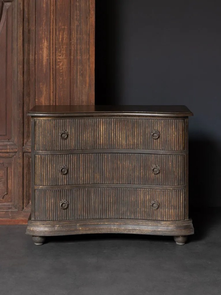 Comoda maro, din lemn de mango, cu 3 sertare, aspect vintage, Giacomo