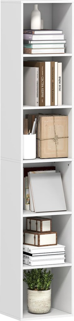 HOMCOM Bibliotecă Autoportantă și care Economisește Spațiu, 30x24x159 cm, Culoare Alb | Aosom Romania