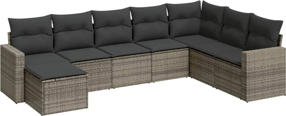 vidaXL Set canapele de grădină cu perne, 8 piese, gri, poliratan