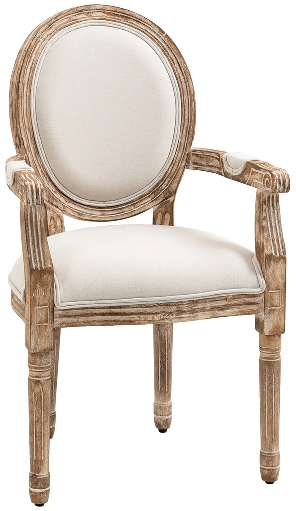 HOMCOM Scaun de dining design retro cu brațe și tapițerie groasă, scaun living în stil in pentru living, lemn de cauciuc crem + helle Holzfarbe 56 x 56 x 96 cm | Aosom Romania