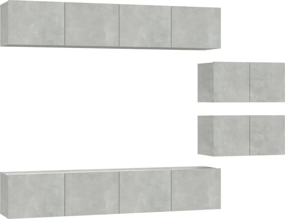 vidaXL Set dulap TV, 6 piese, gri beton, lemn prelucrat