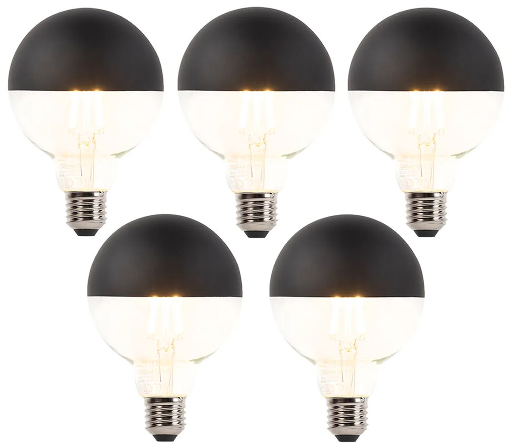 Set de 5 becuri LED cu filament reglabile E27 G95 negru 550lm 2700K