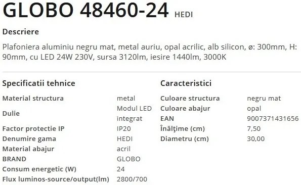 Plafoniera LED design modern Hedi negru, auriu