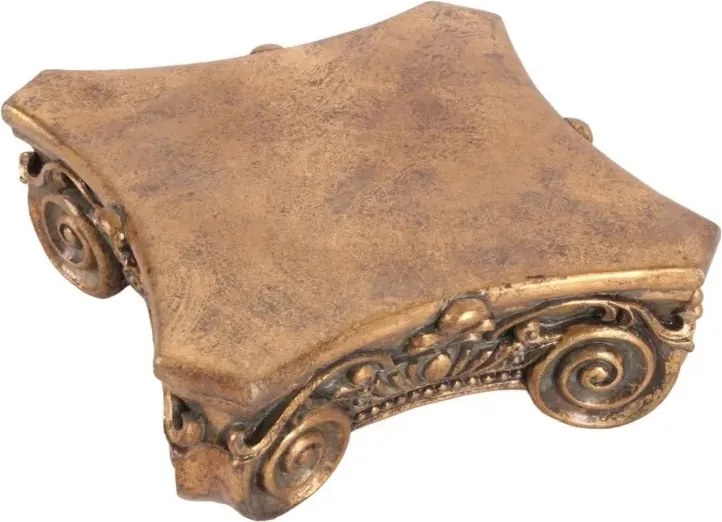 Postament decorativ din polirășină, auriu, în formă de capitel clasic, cu spirale și ornamente în relief, 8 x 21 cm, „Nacre”