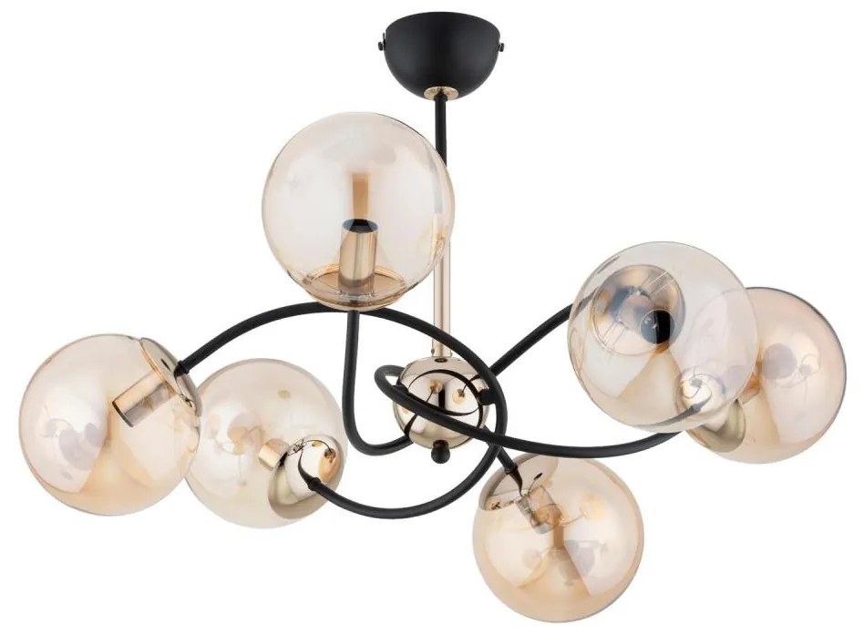 Lustră pe tijă AURORA 6xE14/10W/230V negru/auriu