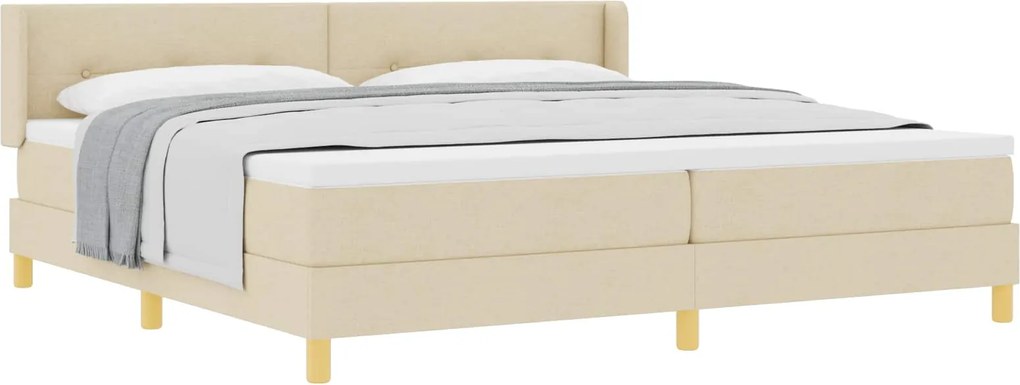 vidaXL Pat cu arcuri cu saltea cu headboard Crem 200 x 200 cm țesătură