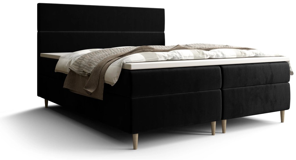 Pat matrimonial Boxspring 140 cm Flu Comfort (Negru) (cu saltea și sp. depozitare). 1055916