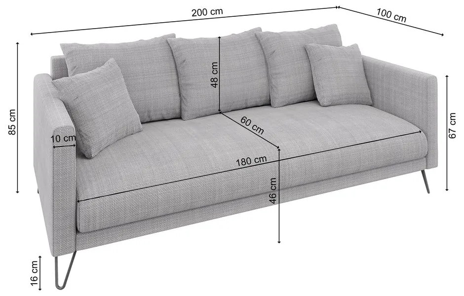 Canapea gri deschis cu tapițerie din chenille 200 cm Freya – Ropez