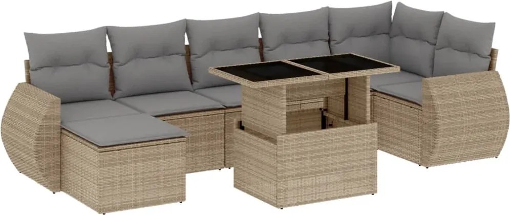 vidaXL Set canapele de grădină, 8 piese, cu perne, bej, poliratan