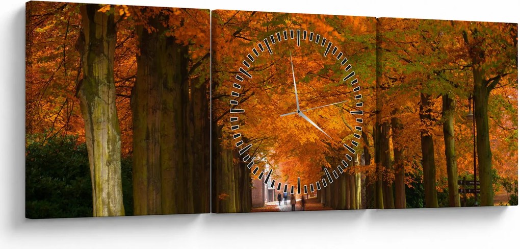 Tablou - Bulevardul de copaci în toamnă (cu ceas) (90x30 cm)