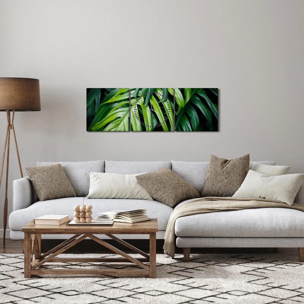 Tablou - Frunze tropicale (cu ceas) (90x30 cm)
