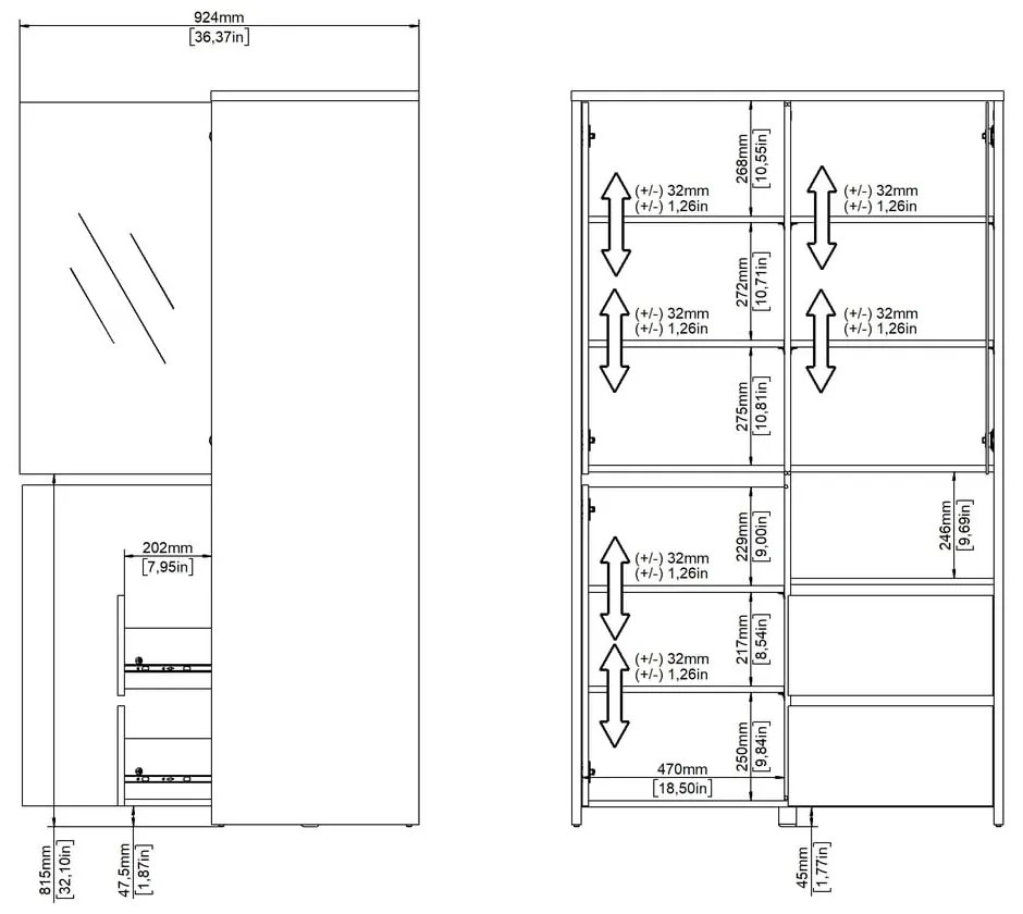 Vitrină albă-în culoare naturală cu aspect de lemn de stejar 100x170x48 cm Next – Tvilum
