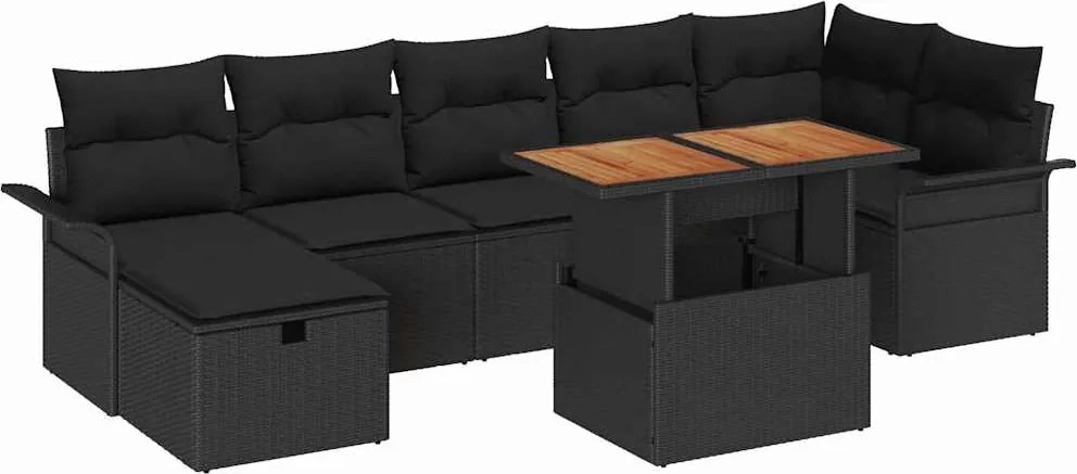 vidaXL Set de canapele pentru grădină cu pernă 8 pcs Negru poliratan