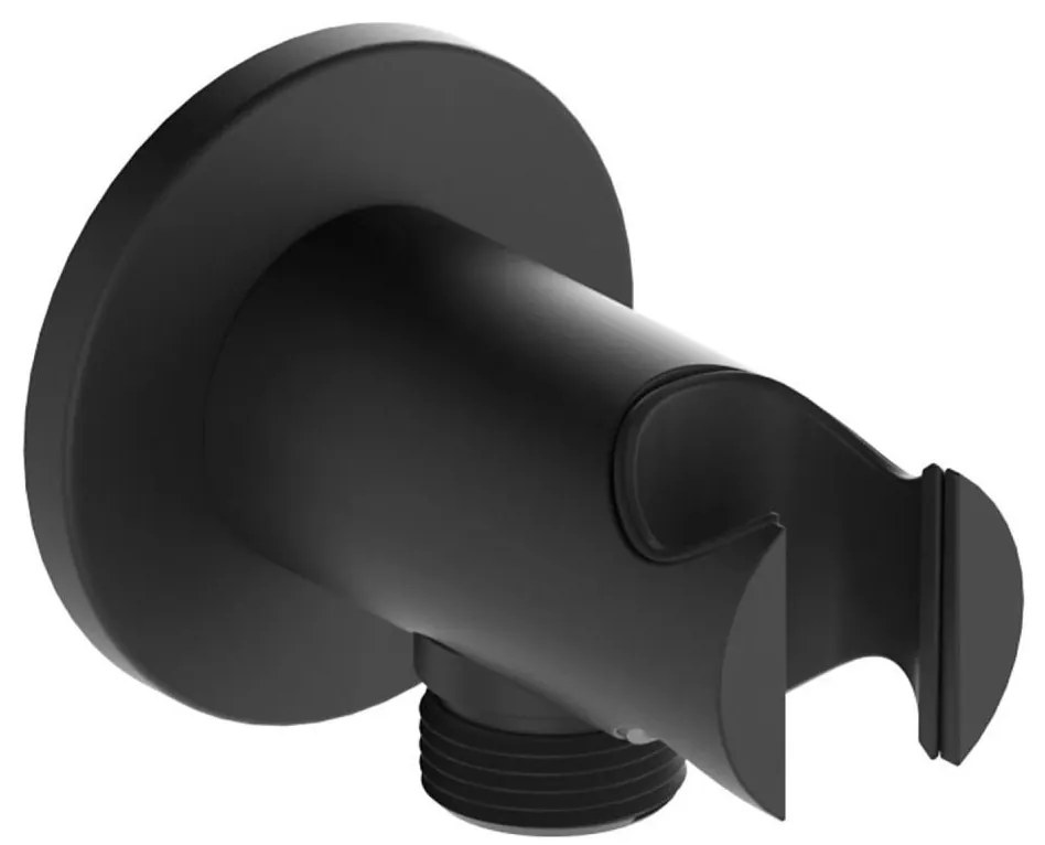 Suport rotund de duș cu cot de ieșire KFA Armatura 845-053-81 MOZA alamă/negru mat