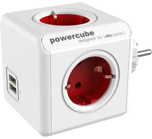 Fisa in forma de cub 4 prize Schuko si 2XUSB, rosu Allocacoc
