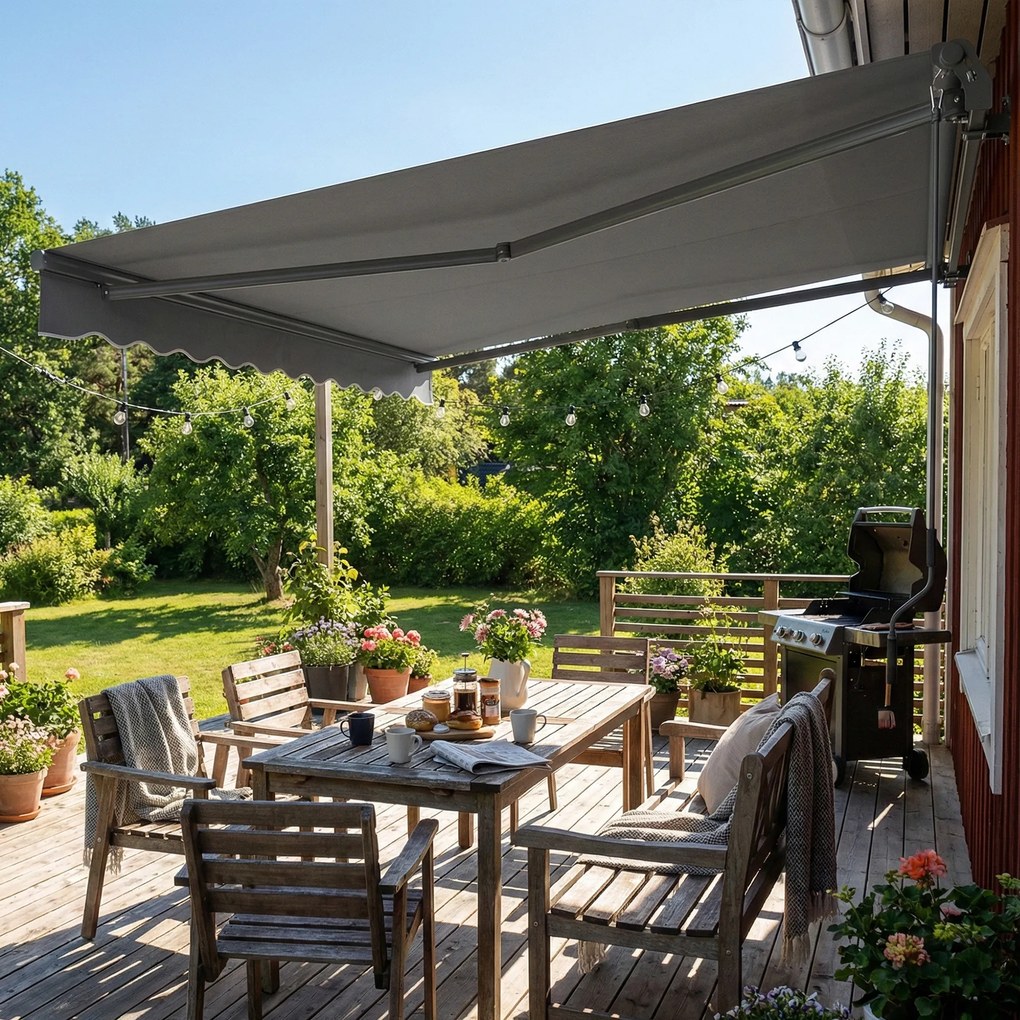 Outsunny Markiză cu brațe articulare 350 x 300 cm, markiză cu manivelă &amp; suport de perete inclus, unghi reglabil | Aosom Romania