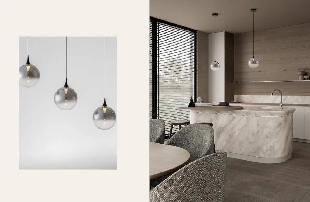 Lustra moderna cu 5 pendule LED, Metal, Sticla, Fumuriu, ORENDA